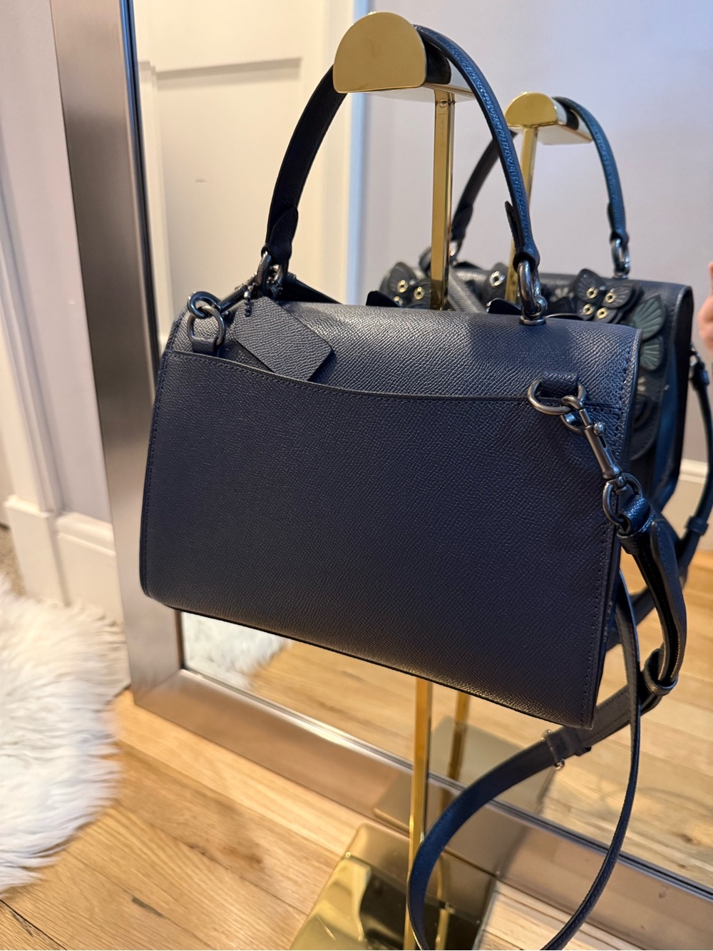 Coach Navy Leather Butterfly Appliqué Top-Handle Crossbody - Picture 3 of 12